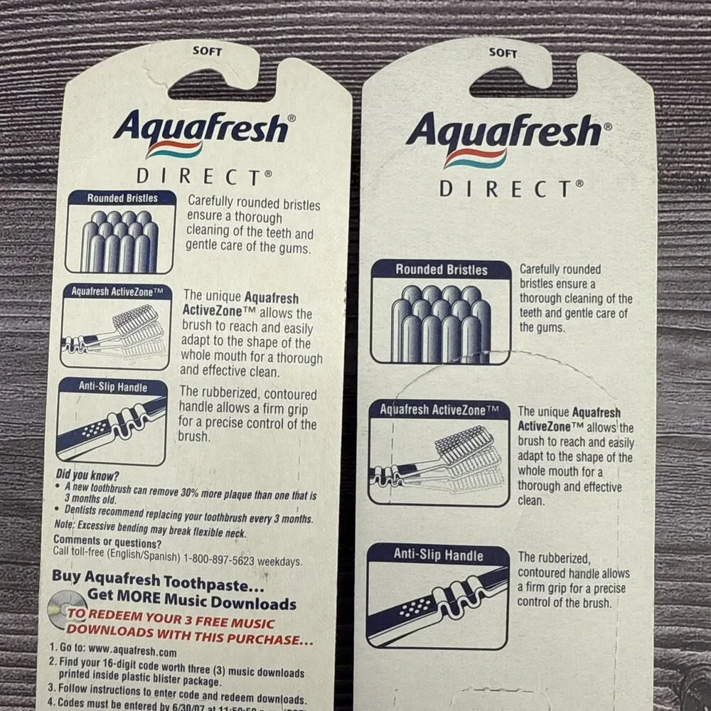 4 LOT Vintage Toothbrush 2 Pack Aquafresh Direct Soft 31 2005 Flexible Tip Neck